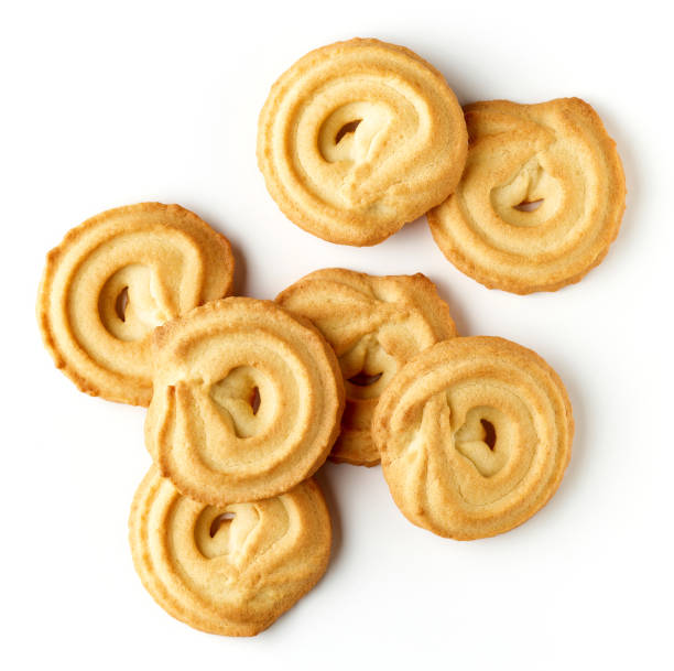 istock Butter cookies isolated on white background, from above 1304695725