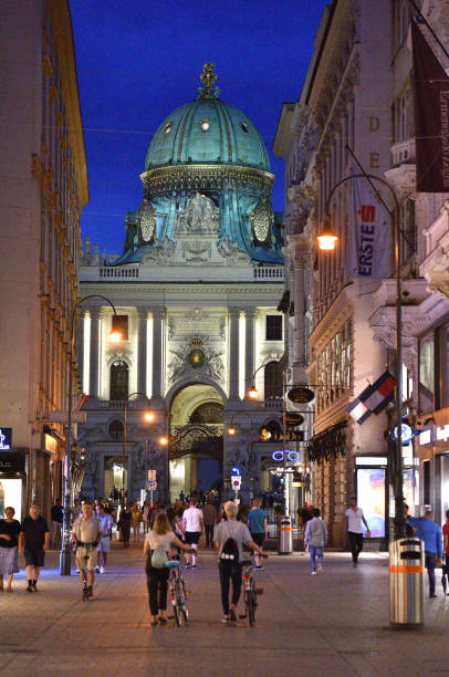 Hofburg and Kohlmarkt at night Tourists at the Kohlmarkt in Vienna at night, in the background the Hofburg, Austria, Europe kohlmarkt street photos stock pictures, royalty-free photos & images