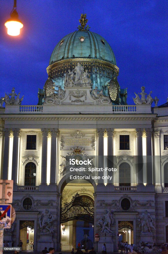 Hofburg and Kohlmarkt at night The Hofburg and the Kohlmarkt in Vienna at night, Austria, Europe Architectural Dome Stock Photo