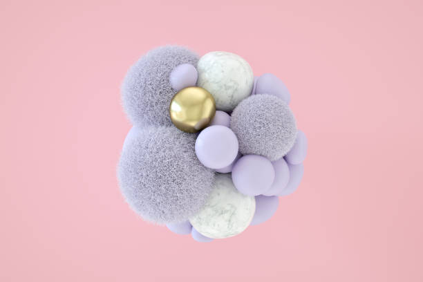 istock Flying Sculpted Sphere Stone with Fur, 3D Abstract Background 1304701950