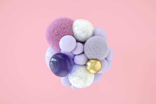 Flying Sculpted Sphere Stone with Fur, 3D Abstract Background