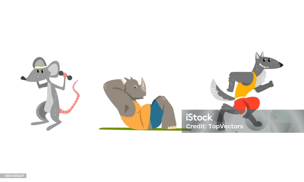 Mouse Exercising Mouse Exercising With Dumbbells Wolf Running Rhinoceros Doing Sit Up ...