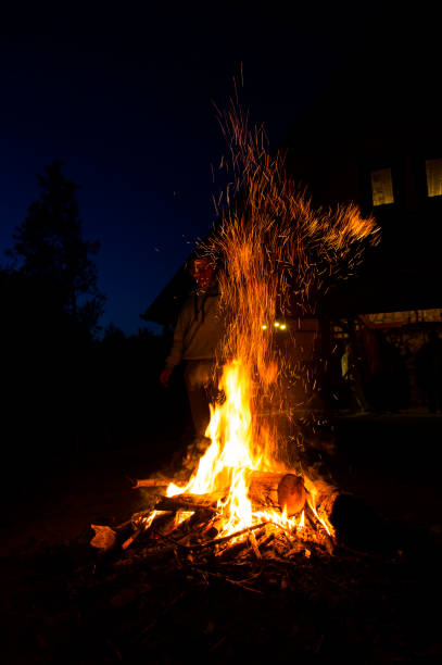 istock Large bonfire burning at night, Lek Reczynski, Lodz Voivodeship, Poland 1304705359
