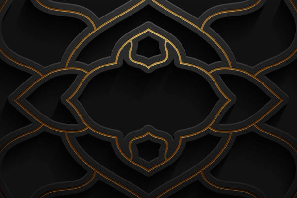 istock Modern black luxury background with golden line and shiny golden light 1304705563