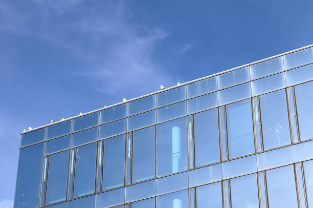 Modern office building facades with glass and reflecting sunlight in the windows