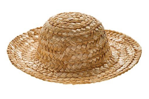 Round straw hat, side view, isolated on white background