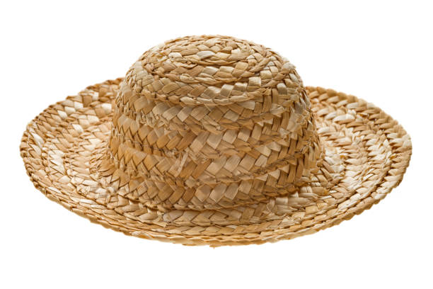 Round straw hat, side view Round straw hat, side view, isolated on white background sun hat stock pictures, royalty-free photos & images