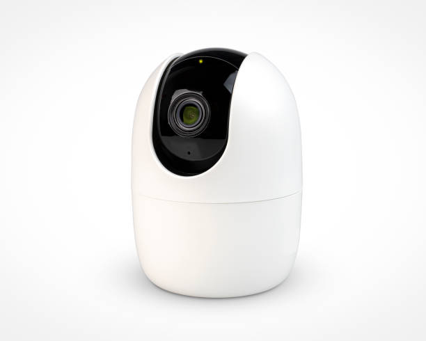 istock Modern public CCTV camera isolated on white background. Intelligent recording cameras for monitoring all day and night. Concept of surveillance and monitoring with clipping path. 1304710958