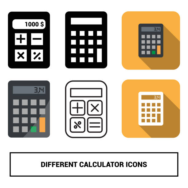 ilustraciones, imágenes clip art, dibujos animados e iconos de stock de diferentes iconos de una calculadora imagen para diferentes usos de fondo. - calculadora