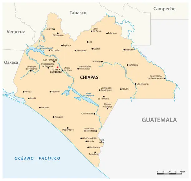 Vector illustration of vector map of the Mexican state of Chiapas