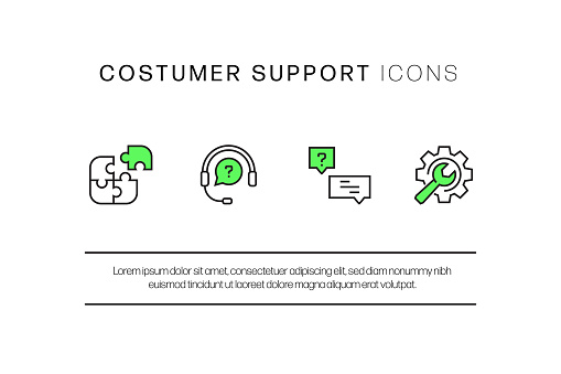 Customer Support Related Flat Style Line Icons, Vector Symbol Illustration.