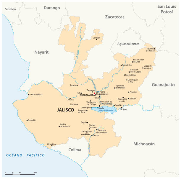 mapa wektorowa meksykańskiego stanu jalisco - michoacan state stock illustrations