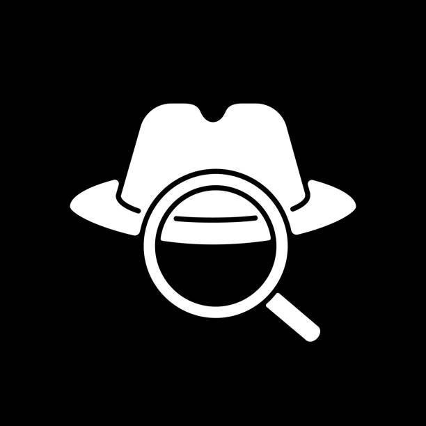 Detective dark mode glyph icon Detective dark mode glyph icon. Traditional movie genre, classic noir film. Television entertainment category, filmmaking. White silhouette symbol on black space. Vector isolated illustration thriller film genre stock illustrations