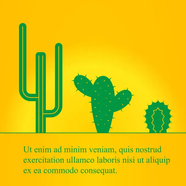 Vector illustration of Green cacti of various shapes. Flat vector illustration