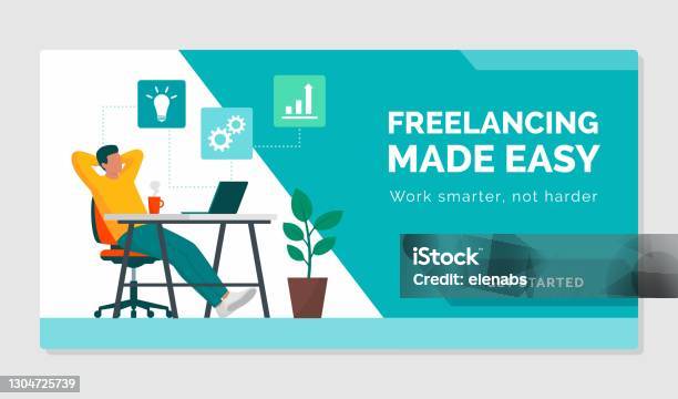 Freelancing Made Easy And Lowstress Job Stock Illustration - Download Image Now - Effortless, Relaxation, Working