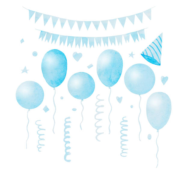 ilustrações de stock, clip art, desenhos animados e ícones de blue balloons set isolated - party hat hat white background blue