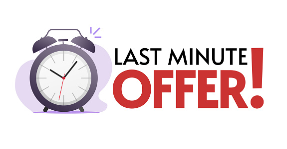 Sales discount promotion of last minute offer vector web banner, left limited of time period special promo illustration on white background, shop or store deal design image