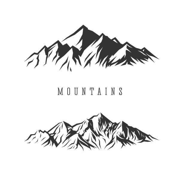 Vector illustration of mountains. Monochrome illustrations with a mountains on a white background. rocky mountains stock illustrations