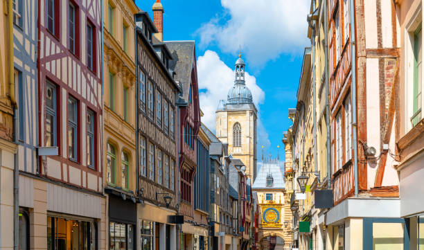The Gros-Horloge (Great-Clock) is a fourteenth-century astronomical clock in Rouen, Normandy, France The Gros-Horloge (Great-Clock) is a fourteenth-century astronomical clock in Rouen, Normandy, France. High quality photo rue du gros horloge photos stock pictures, royalty-free photos & images