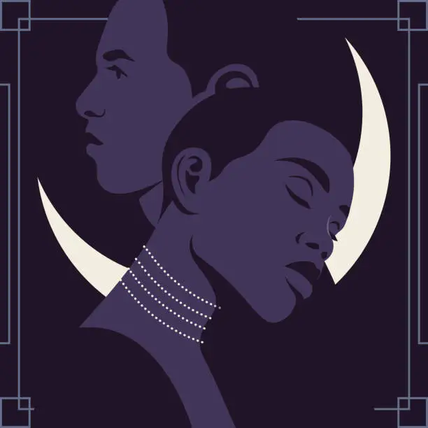 Vector illustration of Profiles of African couple. Love and dating.
