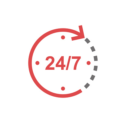 24 on 7 icon. Vector illustration in flat design