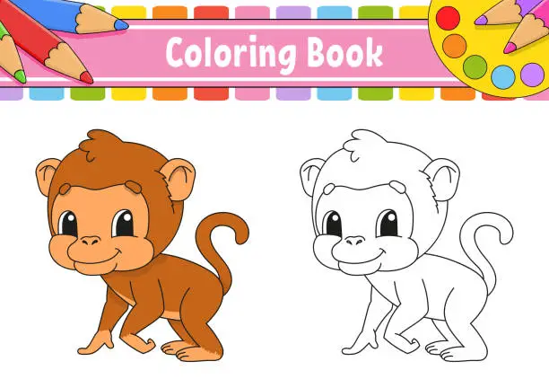 Vector illustration of Coloring book for kids. Cartoon character. Vector illustration. Black contour silhouette. Isolated on white background. Animal theme.