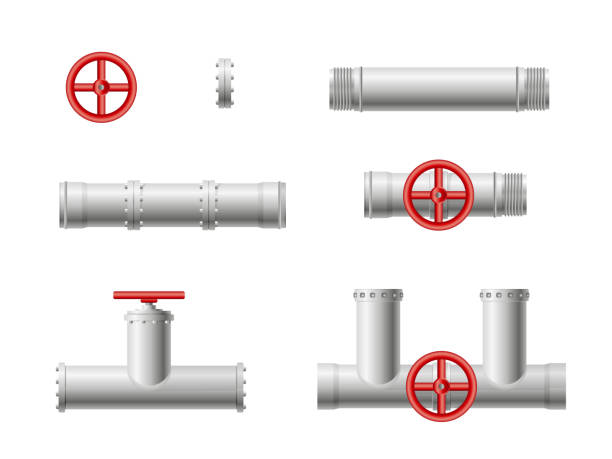 illustrations, cliparts, dessins animés et icônes de acier inoxydable, tuyaux métalliques, raccords de plomberie. tuyaux en acier détaille constructeur photo détaillée ensemble vectoriel réaliste - pipe pipeline water pipe valve