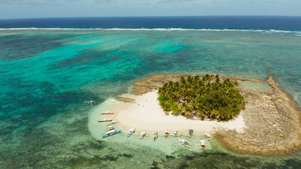 istock Tropical Daco Island with a sandy beach and tourists 1304738894