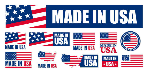 Made in the USA logo or label. Vector illustration Made in the USA logo or label. Vector illustration usa made in the usa industry striped stock illustrations