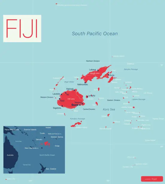 Vector illustration of FIJI detailed editable map