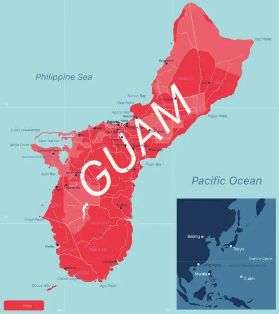 Vector illustration of GUAM detailed editable map
