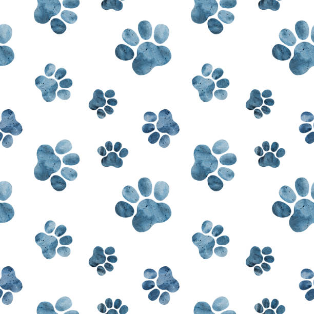 istock Seamless pattern with silhouettes of watercolor cat paws 1304740295