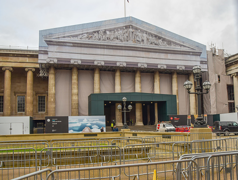 London, United Kingdom - February 25 2021: British Museum undergoing renovation, exterior view.