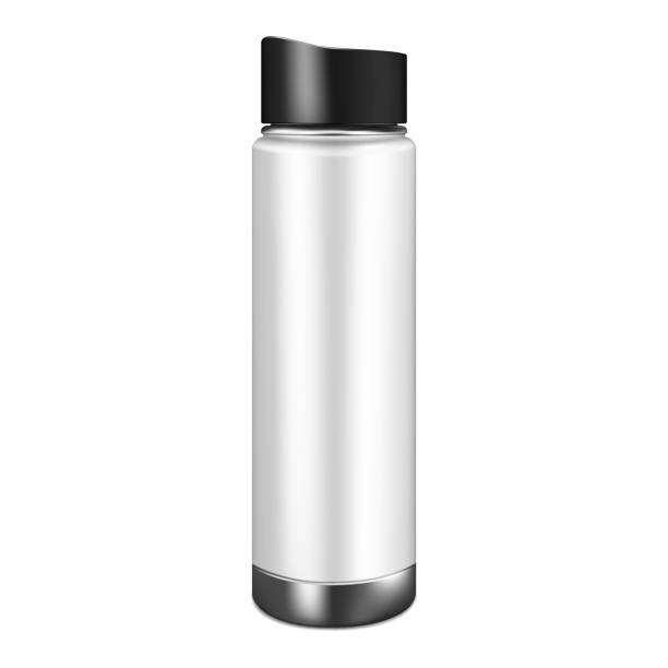 ilustrações de stock, clip art, desenhos animados e ícones de vacuum insulated thermal water bottle isolated on white background, vector mockup. thermos flask, mock-up. travel thermo mug, template - vacuum tube