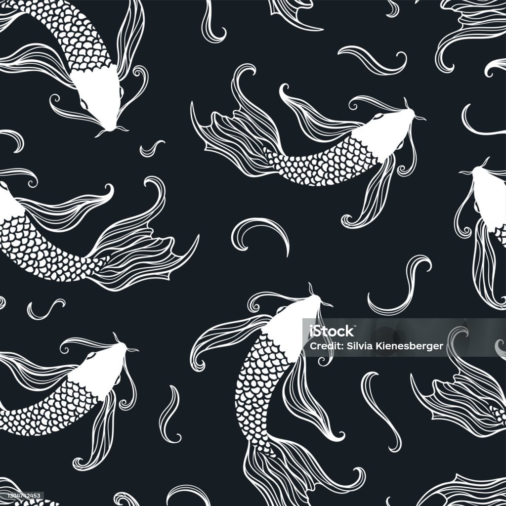 Thanh Lịch Tay Vẽ Hoa Văn Liền Mạch Nền Cá Koi Ao Cá Tuyệt Vời Cho ...