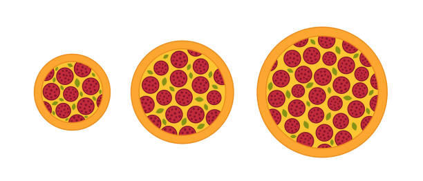 pizza größen progression. vektor-infografik-illustration. isometrische ansicht. klein, mittel und groß. - infographic part of symbol cocktail stock-grafiken, -clipart, -cartoons und -symbole