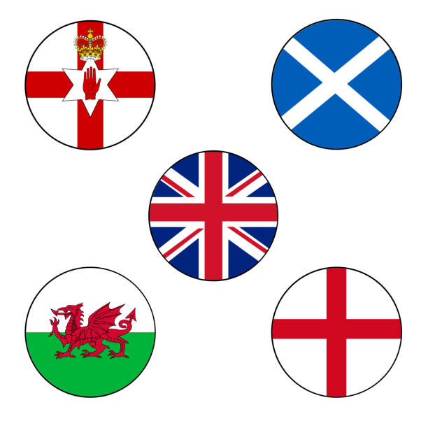 ilustraciones, imágenes clip art, dibujos animados e iconos de stock de icono de la bandera del reino unido e irlanda del norte con banderas de union jack, gales, escocia e inglaterra en europa. - northern ireland