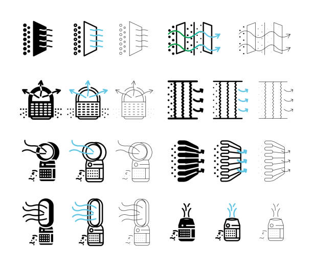 Air purifier machine icon sets. Home device for air purification filtering. Air Editable line shapes. Simple line Air Purifier icon for templates, web design, logo and infographics clean room stock illustrations