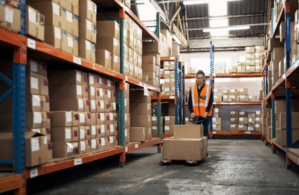 istock Moving, counting and picking products along the aisle 1304746047