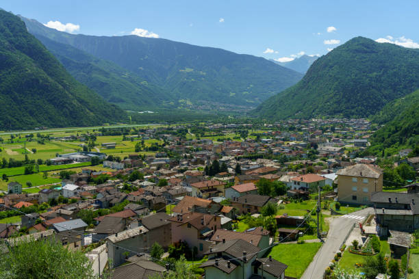 istock Panoramic view of Valtellina from Ardenno at summer 1304746185