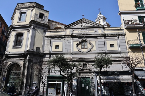 Naples, Campania, Italy - February 26, 2021: 17th century church dedicated to Santa Maria Egiziaca founded in the 14th century by the Aragones