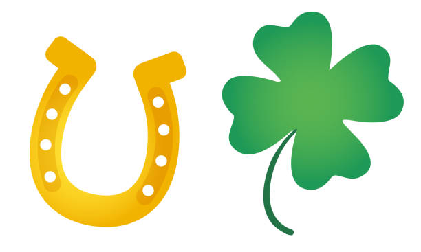 istock Vector set icons of lucky clover and horseshoe or Patrick's day. 1304747369
