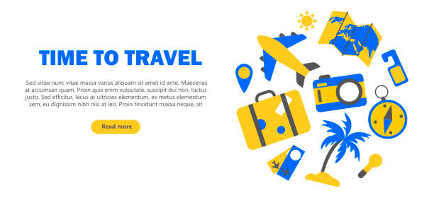 istock Set of travel summer vacation elements. Travel element drawn in flat style. 1304747623