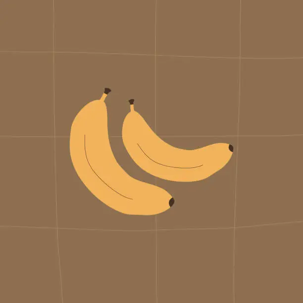 Vector illustration of Two yellow bananas on a brown background. Banana branch. Tropical fruits vector illustration.