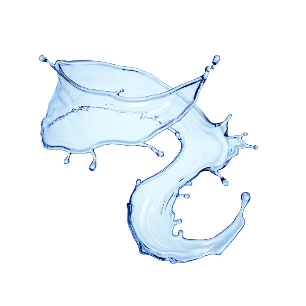 istock 3d render, dynamic blue water jet, wavy splash clip art isolated on white background. Twisted liquid shape, splashing wave 1304748568