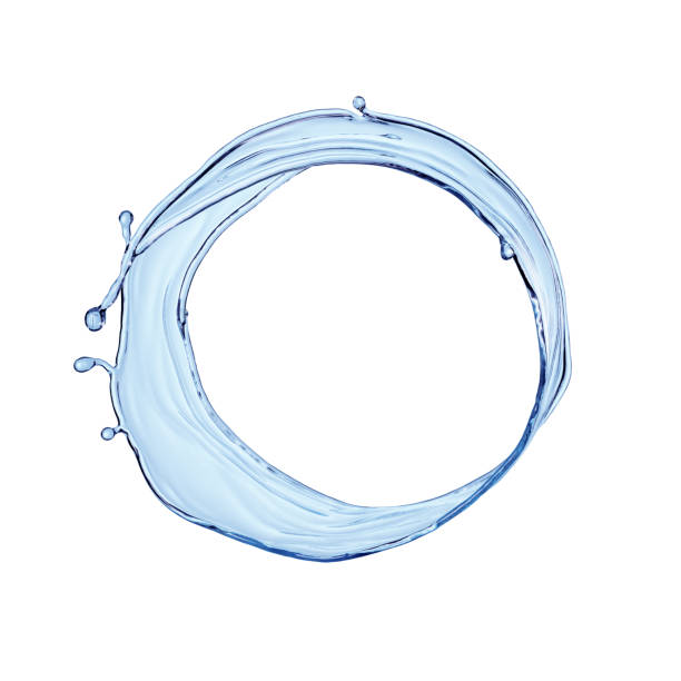 istock 3d render, blue water splash clip art isolated on white background. Round splashing liquid shape 1304748591