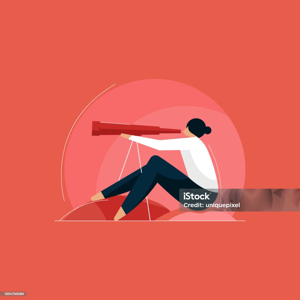 futuristic and determination concept, person looking into binoculars, Business Forecasting vision Forecasting stock vector