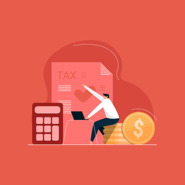 ilustraciones, imágenes clip art, dibujos animados e iconos de stock de cálculo de impuestos en línea y estado de pago, recuento de impuestos y ganancias de los contribuyentes, contabilidad y análisis financiero - tax form tax backgrounds finance