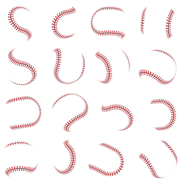 Ball lace. Red stitching for sport baseball lacing graphic pattern softball recent vector stylized symbols set for design projects Ball lace. Red stitching for sport baseball lacing graphic pattern softball recent vector stylized symbols set for design projects. Baseball ball sewing, lace red for hardball illustration baseball threads stock illustrations