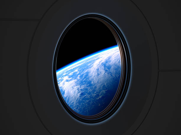 Amazing View Of Planet Earth From The Porthole Of A Private Spacecraft stock photo